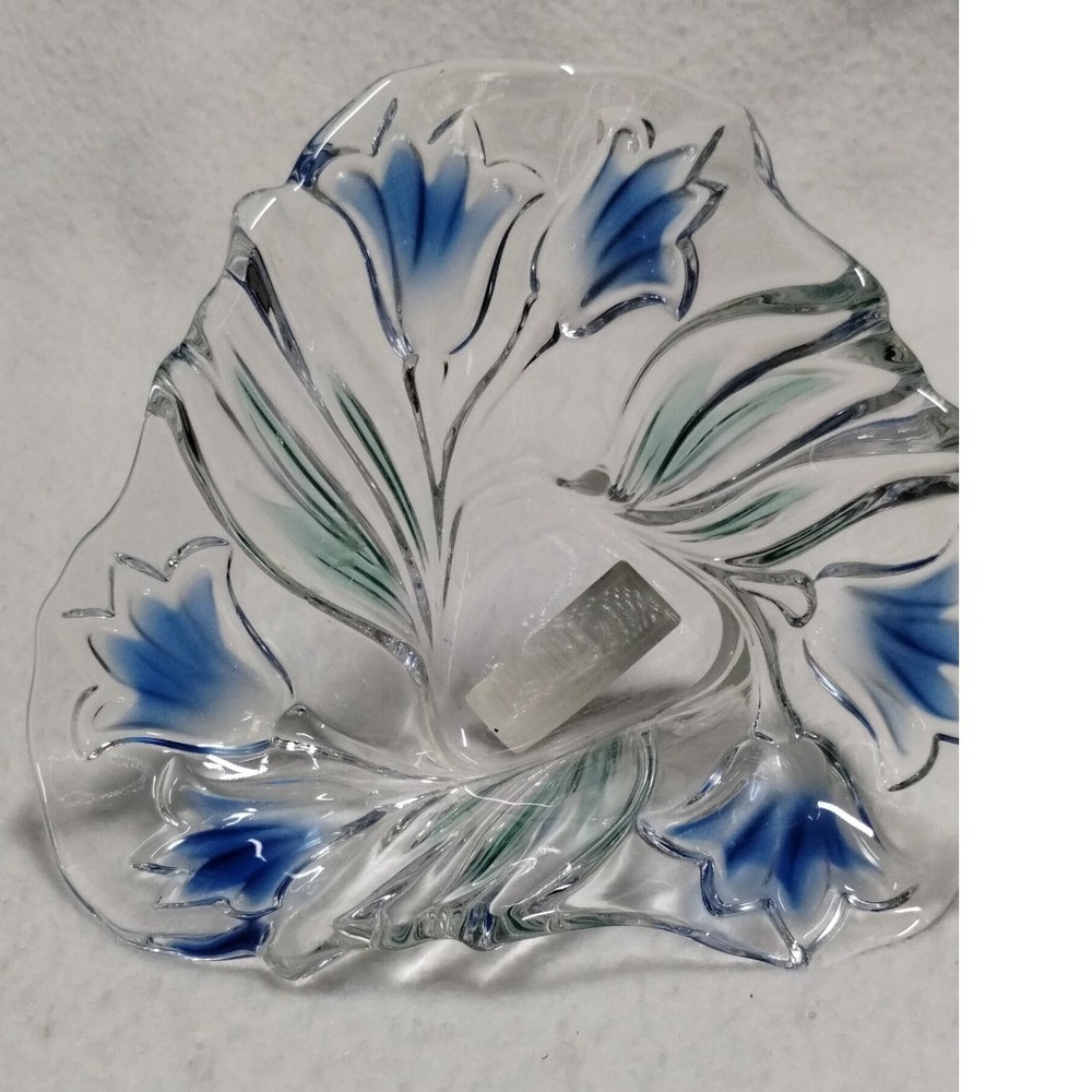 Mikasa Bluebells Grenblune Blue Green Floral Art Glass Bowl